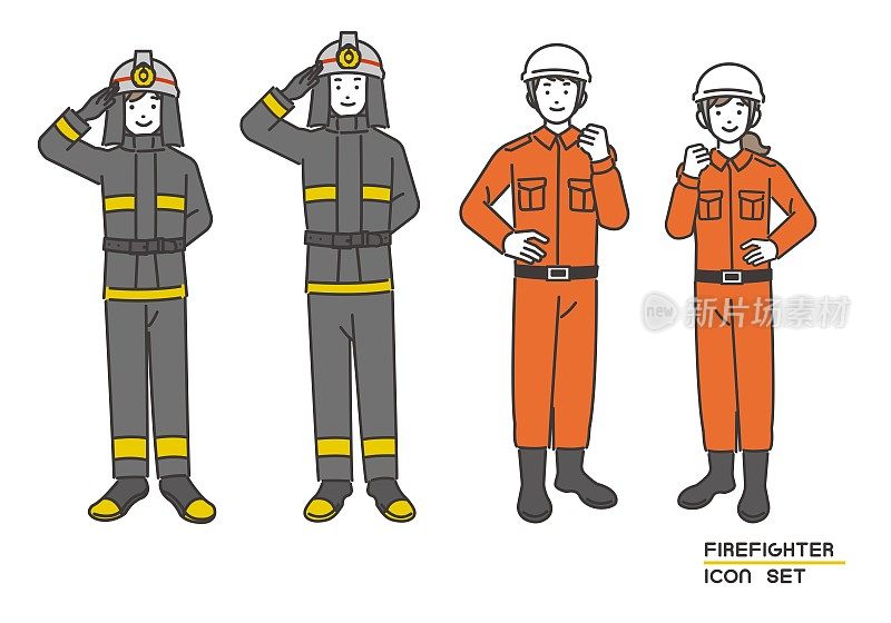 消防员/防灾/消防/救援男女矢量插图材料